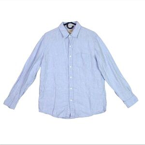 LL BEAN Shirt Men M 100% Linen Fitted Button Up Long Sleeve Blue Lightweight